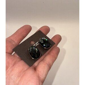 Chico's Smoky Blue Faceted Cabochon Oval Silver Stud Earrings NWT